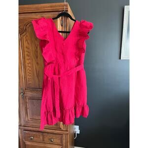 PSBT Modcloth Style Red Textured Ruffle Dress Fit & Flare Romantic S‎